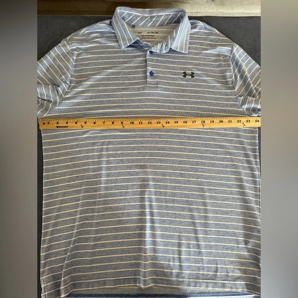 Under Armor Mens Blue White Striped Play Off Polo SZ XL Short Sleeve Collared